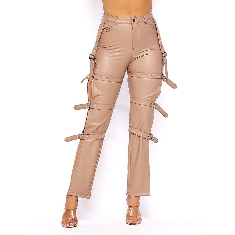 Faux Leather Belted Pants